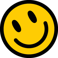 A small yellow smiley face in the style of a simplified emoji reminiscent of the Acid House smiley